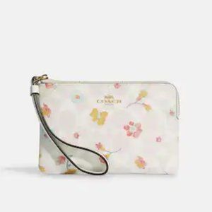 Coach Mystical Floral Print Corner Zip Wristlet In Signature Canvas